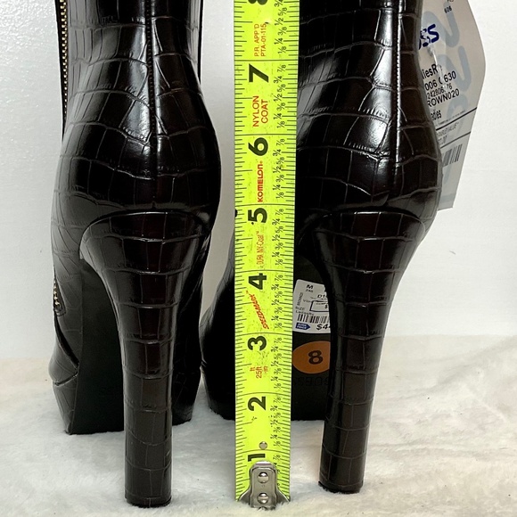 R GUESS Dark Brown Lapse Faux Leather Croc Stiletto High Heel Ankle Boot sz  8M - Picture 4 of 13